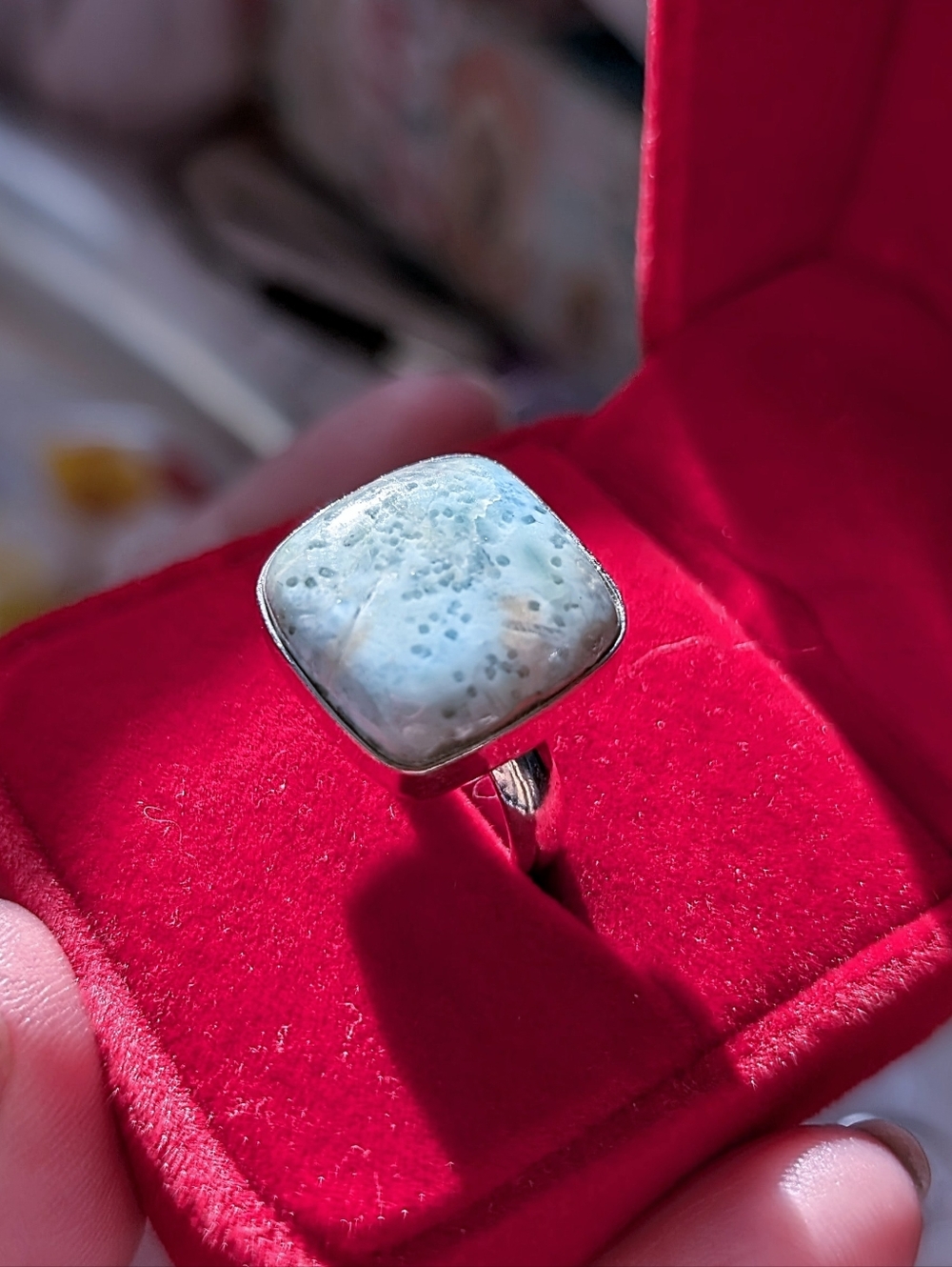 Vintage Sterling Silver Genuine Larimar Square Stone Ring Size 10.25